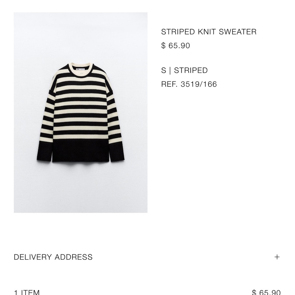 Zara Black and White Crew Neck Sweater with Stripes
